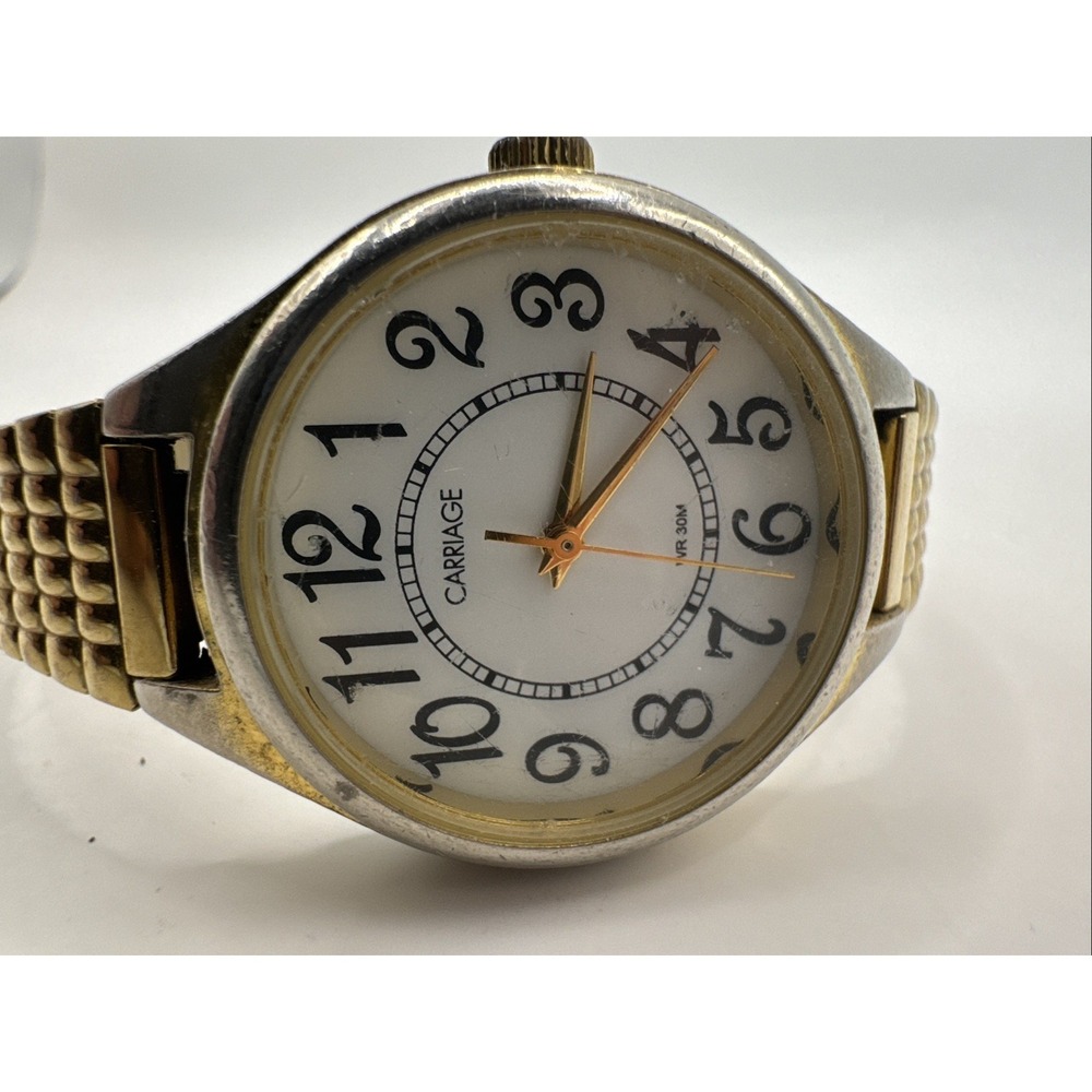 Vintage Timex Carriage Watch, Gold-Tone, Stretch Band, Indiglo, WR 30M